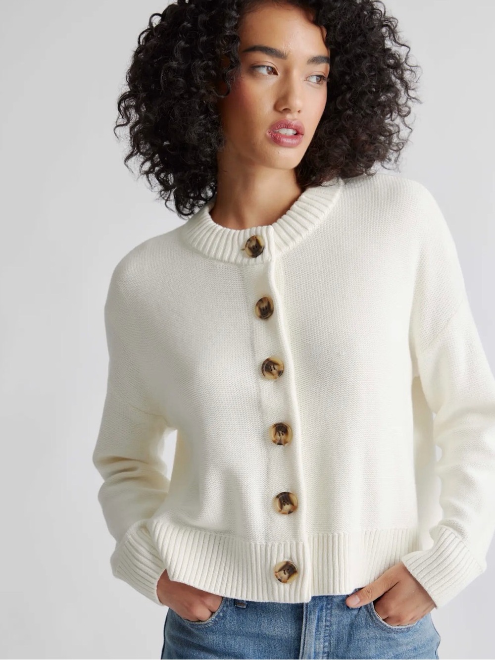 Quince 100% Organic Cotton Ivory Cropped Cardigan XS Boxy Sweater